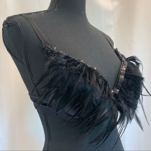 LA Vie En Rose Roselle black feather bra Sz 38C - Picture 5 of 15